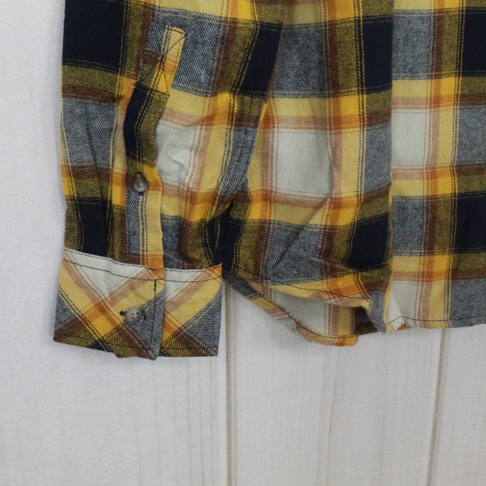 NWT Stoic Flannel Plaid Shirt Small Navy and Gold Heavyweight Outdoor Button Up - Picture 6 of 10